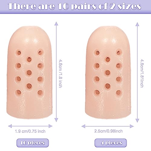 20 Pack Gel Finger Cots with Air Holes - Finger Protection and Healing for Wounds, Finger Cracking, Blisters. Includes Breathable Silicone Finger Caps and Toe Sleeves for Eczema Relief(Nude)