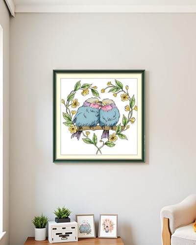 CaptainCrafts Cross Stitch Kits Snowman Stamped Printed Fabric Cross Stitching DIY Needlecrafts Embroidery Kit for Adults Beginner (Stamped, Birds in Love) - color: Birds in Love, style: Stamped