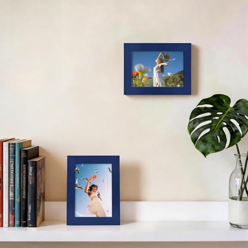 Egofine 3.5x5 Picture Frame Made of Solid Wood with Plexiglass, for Tabletop and Wall Mounting Photo Frame, Navy Blue - color: Navy Blue, size: 3.5x5