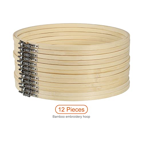 PATIKIL 12 Pieces 10 Inch Embroidery Hoops Round Adjustable Bamboo Circle Cross Stitch Hoop Ring Bulk for Embroidery Art Craft Handy Sewing Decoration - size: 10 Inch