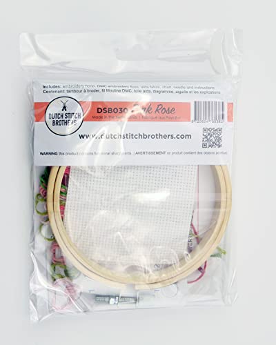 DUTCH STITCH BROTHERS - Rose Counted Cross Stitch 4" Hoop and Pattern Included - Cross Stitching Kits for Adults Advanced and Beginners - color: DSB030 Aida