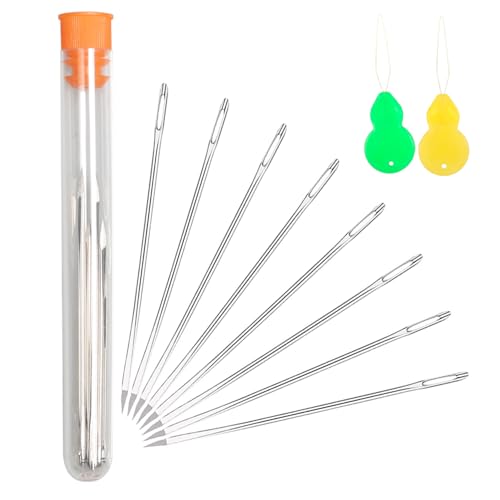 Hekisn Professional Large-Eye Triangle Leather Needles with Threaders for Hand Sewing Repair Stitching Projects (1.83 * 70mm) - size: 1.83*70