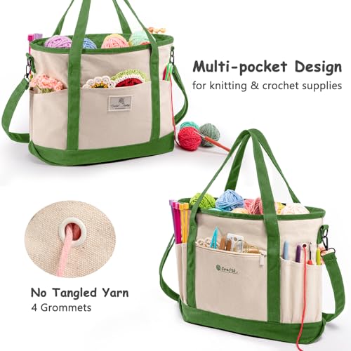 Large Yarn Bags for Crocheting, Canvas Crochet & Knitting Project Tote - color: Lime, size: Large-15”