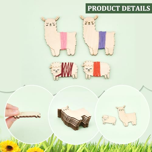 NBEADS 24 Pcs 2 Styles Wooden Animals Floss Bobbins, 2 Sizes Sheep and Alpaca Shaped Cross Stitch Bobbin Embroidery Thread Cards Winding Board for DIY Sewing Storage