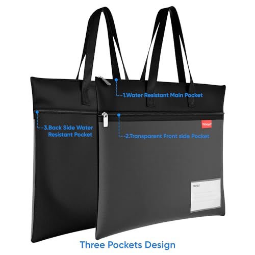 Wisdompro 14.1×11" Mesh Zipper Pouch with Handle, 3 Pockets File Bag-Black - color: Black