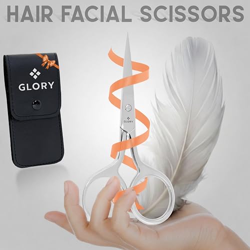 GLORY Small Precision Embroidery Scissors 3.75 Inch Sharp Pointed Tip Stainless Steel Shears for Sewing, Crafting & Needlework, Professional Grooming Scissors for Eyebrows, Eyelash & Facial Hair