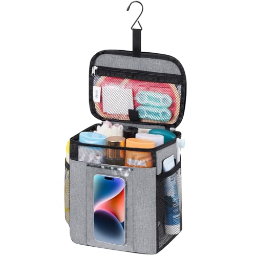 Lifewit Mesh Shower Caddy, Hanging Bathroom Organizer with PVC Phone Bag - color: Grey, size: M(8.3"L x 6"W x 10"H)