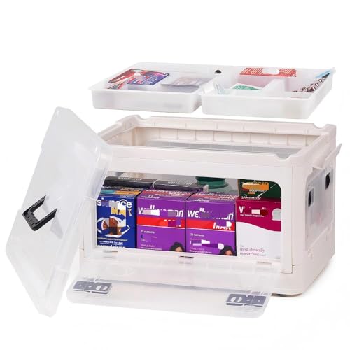 2-Tier Medicine Organizer - 30qt Plastic Foldable Storage Box with Handle - color: Foldable-30qt
