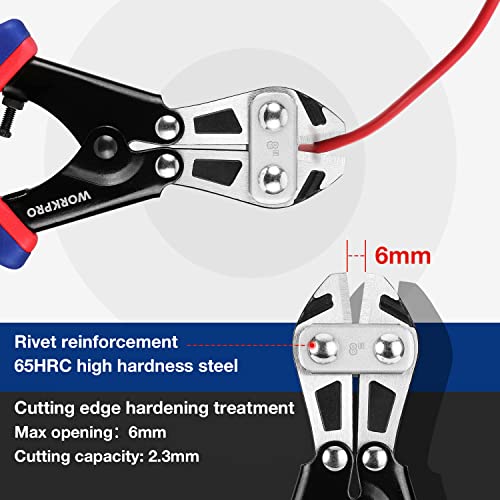 WORKPRO Mini Bolt Cutter 8-inch, Spring Loaded Wire Cutters Heavy Duty with Soft Anti-slip Handle, Small Bolt Cutter, Wire Cable Cutter, Spring Snips Clippers (Upgrade Grip) - size: 8-inch/210mm, style: Upgraded Handle