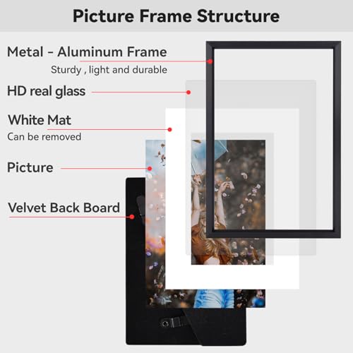 BKABOT 3.5x5 Black Picture frame 3 Pack HD Glass Mat 2.5x3.5 Wall Table - color: Black, size: 3.5x5