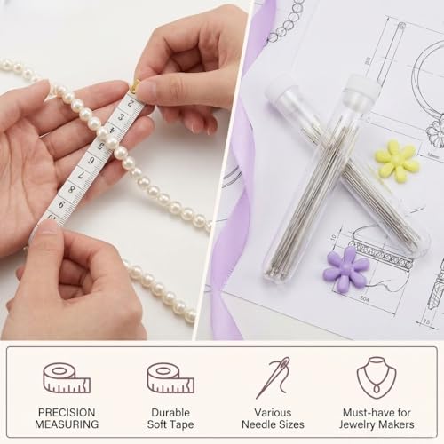 88 Pcs Beading Needles Set, 6 Sizes Big Eye Beading Needles for Seed Beads, Long Straight & Twisted Flexible Seed Bead Needles, Bracelet & Necklace Stringing Kit with Threader. - color: 88 Pcs