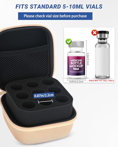9 Slots 10ml Peptide Case, Vial Holder, Vial Case for Fridge and Travel, Fits 5ml10ml Standard Vials, Diabetic Supplies (Case Only, Gold) - size: 9 Slots 10ml