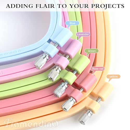 Framendino, 5 Pack Size Square Embroidery Hoops Plastic Cross Stitch Hoop Reusable Frames Rings for DIY Sewing Project(5 Colors2)