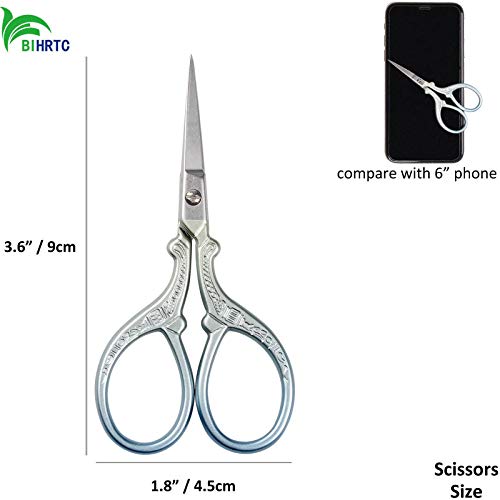 BIHRTC 3.6 Inch Small Embroidery Scissors Sharp Stainless Steel Needlepoint Scissors DIY Tool Dressmaker Shears for Sewing Crafting Needlework Houshold - color: Blue Green