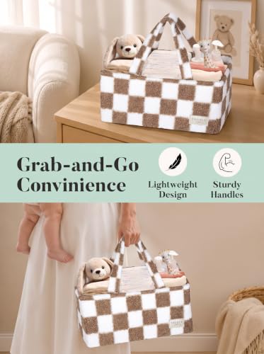 Baby Diaper Caddy Organizer with Waterproof Changing Pad, Checkered Taupe - color: 5/ Checkered Taupe Diaper Caddy with changing pad