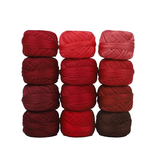 Size 8 Double Mercerized Egyptian Long Staple Cotton Pearl Thread 12 Gradient Colors per Box 5 Grams Ball Rainbow Color Embroidery Thread for Crochet Cross Stitch Hand Embroidery (12B) - color: 12B