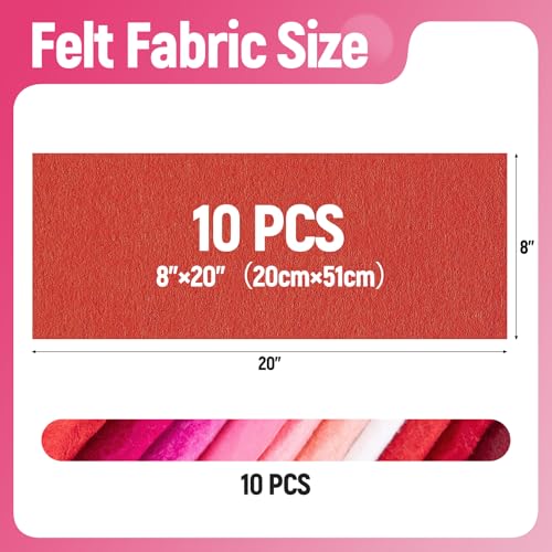 10 Sheets Felt Fabric for Crafts, 8x20 Inch 1.4mm Thick (Pink) - color: Pink