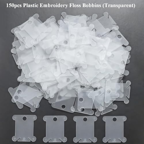 150Pcs Plastic Embroidery Floss Bobbins, Clear Plastic Floss Bobbins Embroidery Floss Cards Embroidery Thread Organizer Cross Stitch Floss Bobbin Plastic Bobbin for Embroidery Floss, SATONBEYI - color: Clear