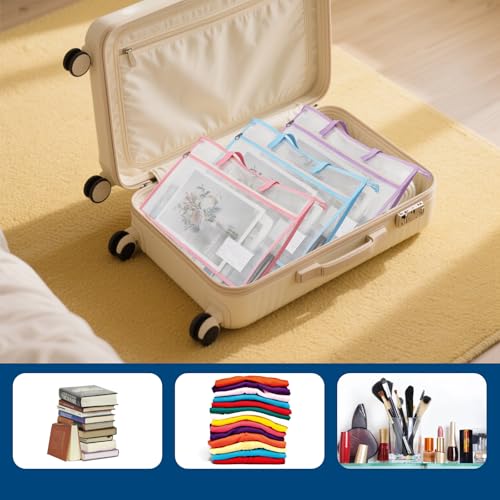 Hedume 3 Pcs A3 Project Bags, Clear Mesh Sewing Bag with Zipper, Handle & Pockets, Clear Mesh Design Art Supply Bag Artwork Storage Organize for Artworks, Charts and Teaching Material Multipurpose