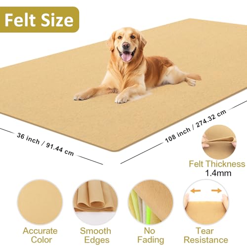XSEINO Tan Large Felt Fabric 108" X 36 "(3 Square Yards), 1.4 mm Thick Soft Felt Fabric Sheet for Crafts, Yellow Series Colors Soft Nonwoven Fabric, Fit for Decoration, Sewing, DIY Crafts - color: Tan