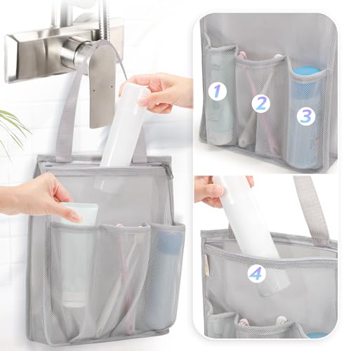 famichan Portable Mesh Shower Caddy Bag, Bathroom Shower Organizer Tote for College Dorm, Gym, Travel, Camping, Swimming, Dorm Room Essentials for Boys Girls - Gray - color: Gray
