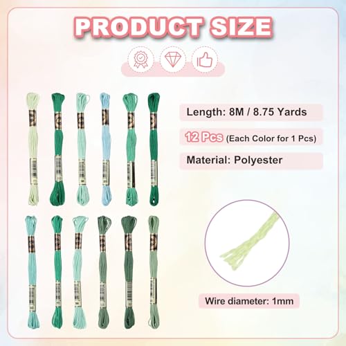 PATIKIL 12 Skeins Embroidery Floss Polyester Embroidery Threads Hand Green - color: Green