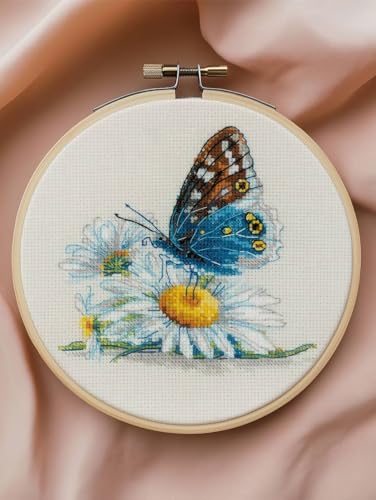 RIOLIS - Fragile Beauty 2220, Floral Cross Stitch Kits 6"x 6", Cross Stitch Kits for Beginners & Advanced, Crossstitching Kits Adult, Counted Stitching Kits, Butterfly Embroidery Kit - style: Fragile Beauty 2220