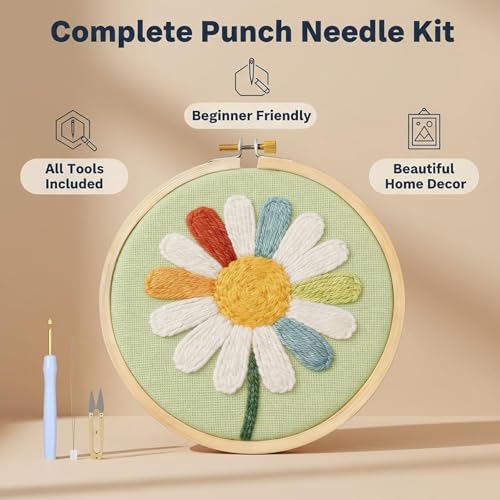 AohaiNova Punch Needle Kit for Adult Beginners,Punch Needling Set Daisy - color: 09-Colorful Daisy