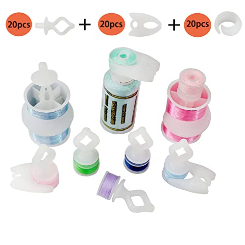 Fbshicung 60pcs Semi Clear Silicone Thread Spool Savers, Includes 20 Thread Spool Huggers, 20 Bobbin Clips, 20 Bobbin Holders – Control Thread Ends and Keep Spools Tightly Wound for Sewing Storage