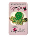 Green Stitching Octopus Holding Floss Hoop and Stork Scissors Enamel Needle Minder
