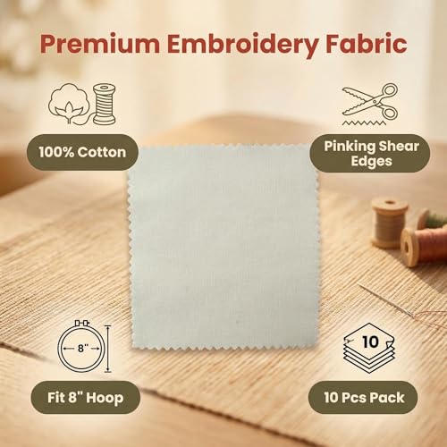 iNee Embroidery Fabric Squares Cotton, 10 Squares of 10 x 10-inch, Cream - color: Cream