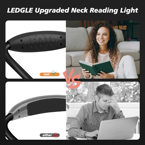 LEDGLE Neck Book Light for Reading Rechargeable,Long Arm,6 Brightness-Black - style: Massage Particles- Black