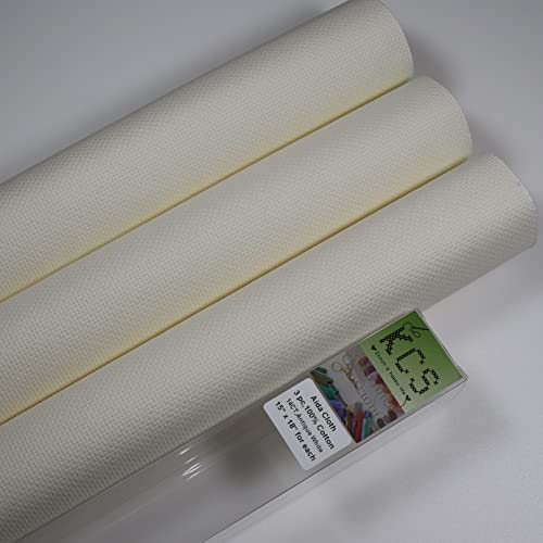 KCS 3 pc of 15" x 18" Counted Cross Stitch Cotton Aida Cloth Needlework Rolled Fabric Box,14CT,Antique White - color: Antique White, size: 14CT
