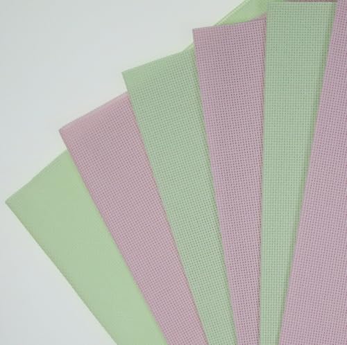 KCS 4/6 pc of 12" x 18"(30cmx45cm) 18CT Counted Cotton Aida Cloth Cross Stitch Fabric (6 pc,Pink+Light Green) - color: Pink+light Green, size: 6 pc