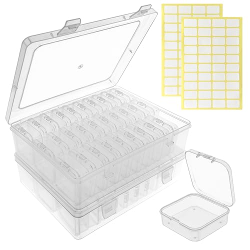 Guyuyii 62 Clear Plastic Bead Storage Containers with Hinged Lids & Labels - size: 62 Pcs