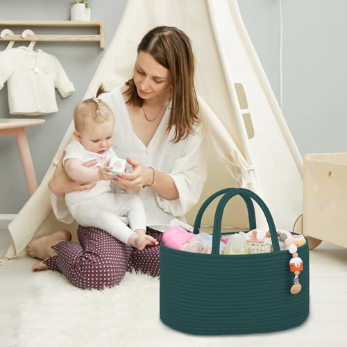 COMSE Large Cotton Rope Baby Diaper Caddy Organizer, Dark Green - color: Dark Green, size: Large