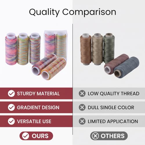 Embroidery Thread 5 Pack Variegated Multicolor Gradient Sewing Quilting Spools High Strength Rainbow Color Thread for Garment Repair DIY Crafts Home Use Travel Emergency