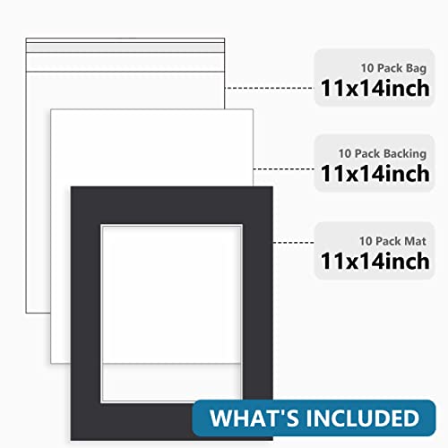Somime 10 Pack 11x14 Black Picture Mat Kit for 8x10 Photo with Bevel Cut - size: 11x14 10pack black complete set for 8x10