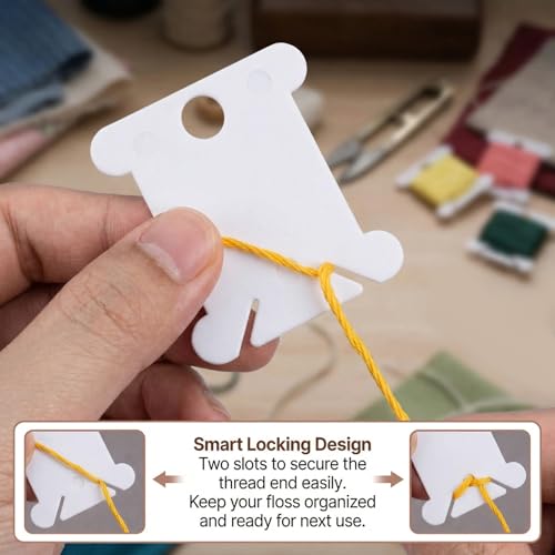RAINFLOW 150PCS Plastic Embroidery Floss Bobbins - Thread Organizer Cards