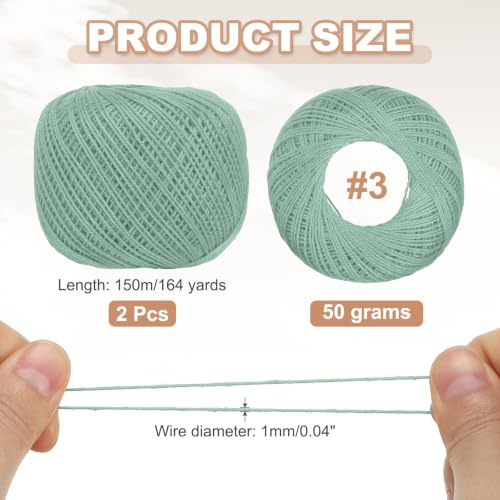 MECCANIXITY Crochet Thread Pearl Cotton Size 3 Light Green 2 Rolls - color: Light Green