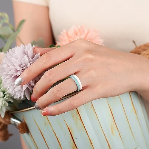 Egnaro Women's Silicone Wedding Ring 2.5mm Wide 1.8mm Thick Rubber Band Set - color: SETR-Blue, Light Green, Light Blue, White