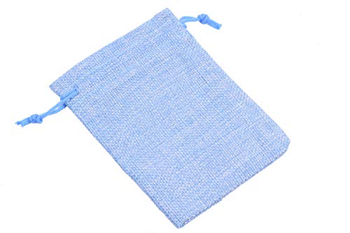 Sansam 50pcs 10.0x14.0cm/4.0''x5.6'' Sky Blue Lining Burlap Small Gift Bags Hemp/Hessian Bags, Jewelry Pouches, Wedding Favors, Jewelry Packing, Sacks - color: Sky Blue