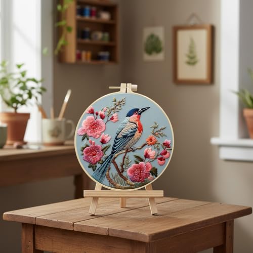 ARTopet 2Pcs Embroidery Kit for Beginners Cross Stitch Kits Needlepoint Set Colorful Bird Patterns Embroidery Thread Kit for Craft Lover Hand Stitch with 7.87in Hoop Threads Fabric-Birds01 - color: 2Pcs Birds01