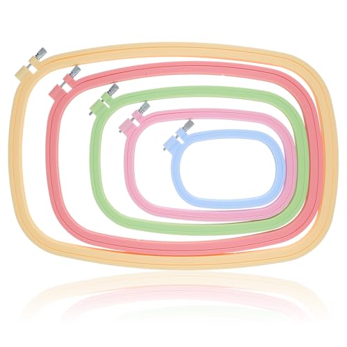 Afcabakila 5 Pack Rectangular Embroidery Hoops Set, 5 Size ABS Plastic Candy Color Cross Stitch Hoop Reusable Embroidery Frames Rings for DIY Embroiderys Craft Sewing Needlework