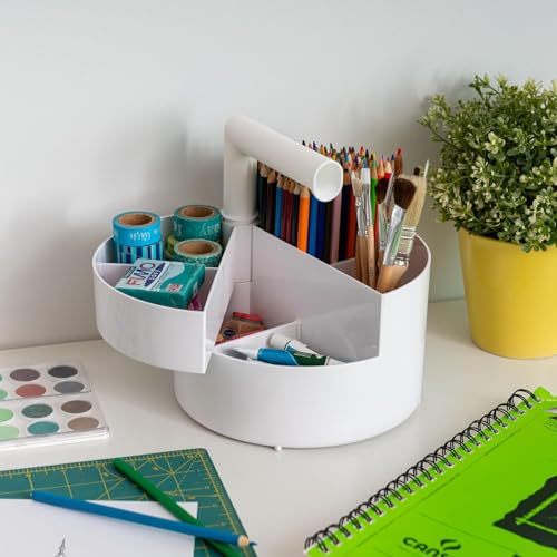 IRIS USA Desk Pencil Organizer |Made in USA| 6 Storage Compartments - White - color: White