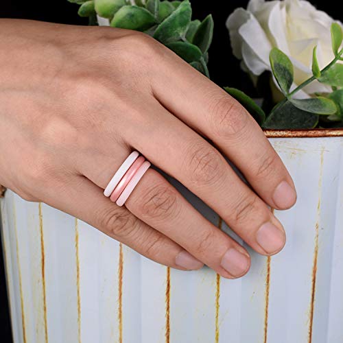 Egnaro Women's Silicone Wedding Ring 2.5mm Wide 1.8mm Thick Rubber Band Set - color: SETF-White,Silver,White Pink,Rose Gold