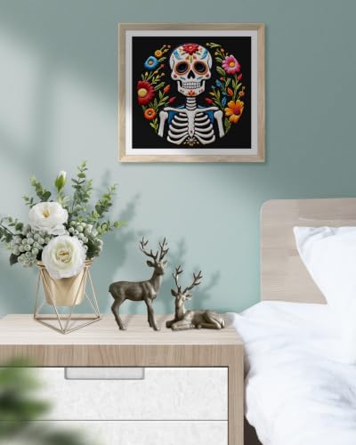 TINDTOP Embroidery Kit for Adult Beginners, Embroidery DIY Starter Kit, with Stamped Patterns, Hoop, Tools, Colorful Threads with Needles, Instructions (Skeleton C) - color: Skeleton C