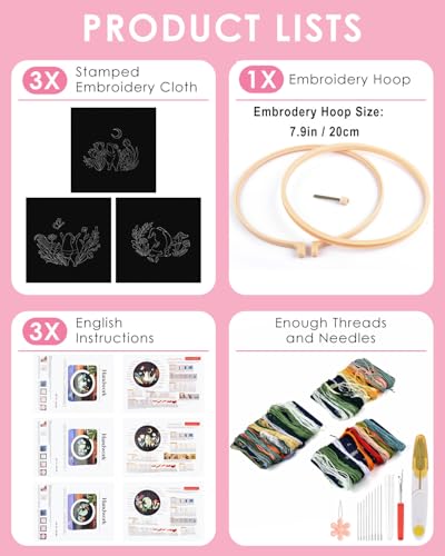 TINDTOP 3 Sets Embroidery Kit for Adults, Frog Embroidery Practice Kit - color: Frog