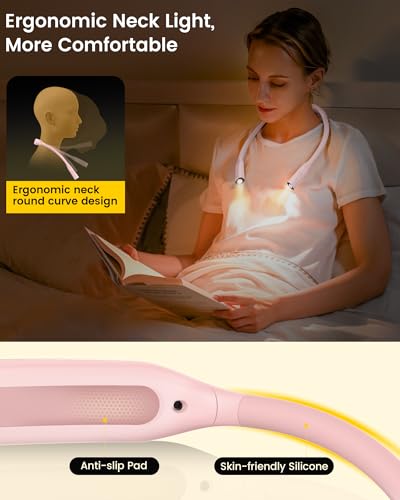 Glocusent Neck Book Light, Rechargeable Neck Lights for Crafts Reading - color: Pink