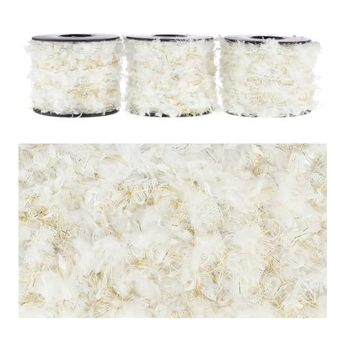 Artisanal Yarn Collection Multifiber Fancy Yarn for Knitting Crocheting Crafts DIY, Set of 3 Rolls (White & Gold) - color: White & Gold